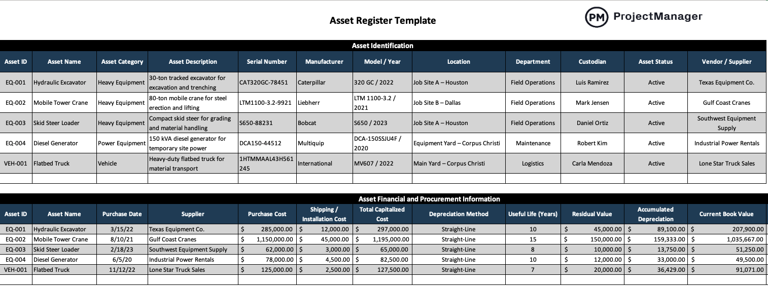 Asset Register Template for Excel