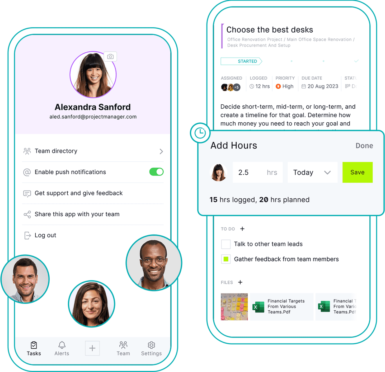 Screenshots of ProjectManager's mobile app